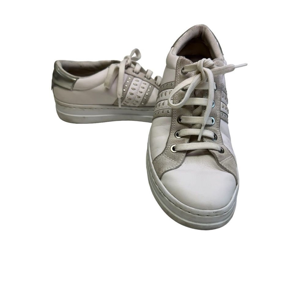 Geox Respira Women White Leather Suede Studded Platform Sneakers Size 9 US 39 EU